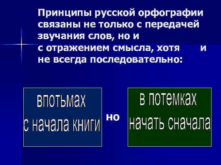 Принципы русской орфографии связаны не только с передачей звучания слов, но и с отражением