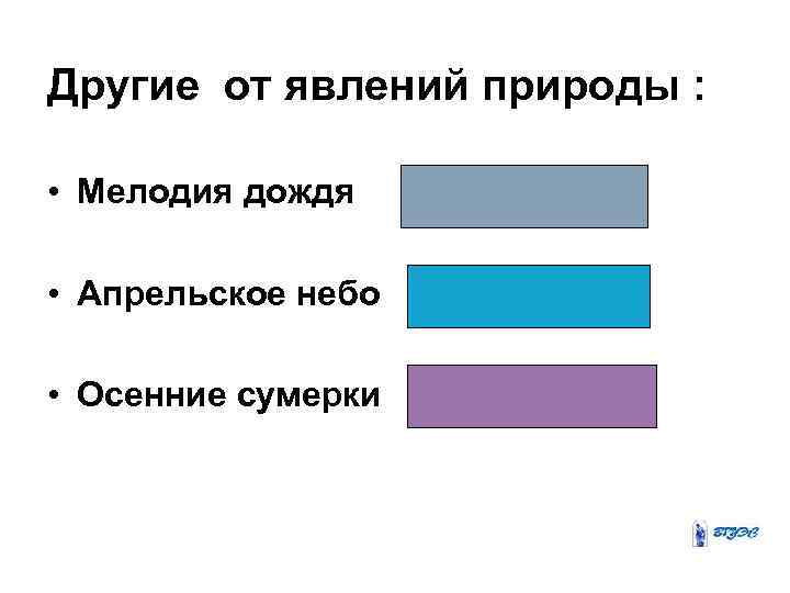 Другие от явлений природы : • Мелодия дождя • Апрельское небо • Осенние сумерки