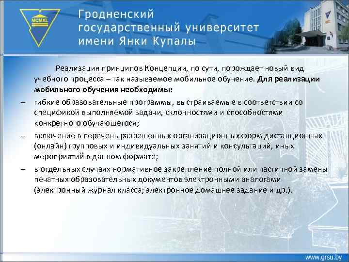 – – – Реализация принципов Концепции, по сути, порождает новый вид учебного процесса –