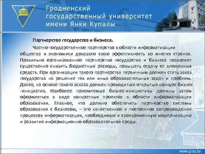 Партнерство государства и бизнеса. Частно-государственное партнерство в области информатизации общества и экономики доказало свою