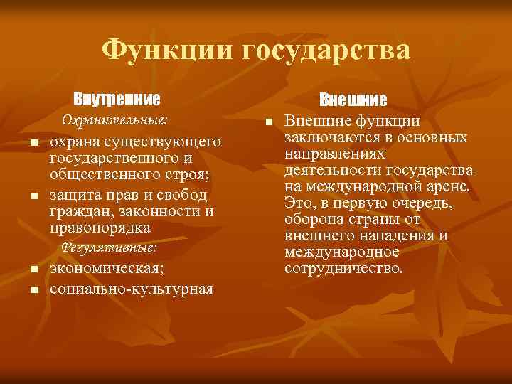 Особенности внутренней и внешней