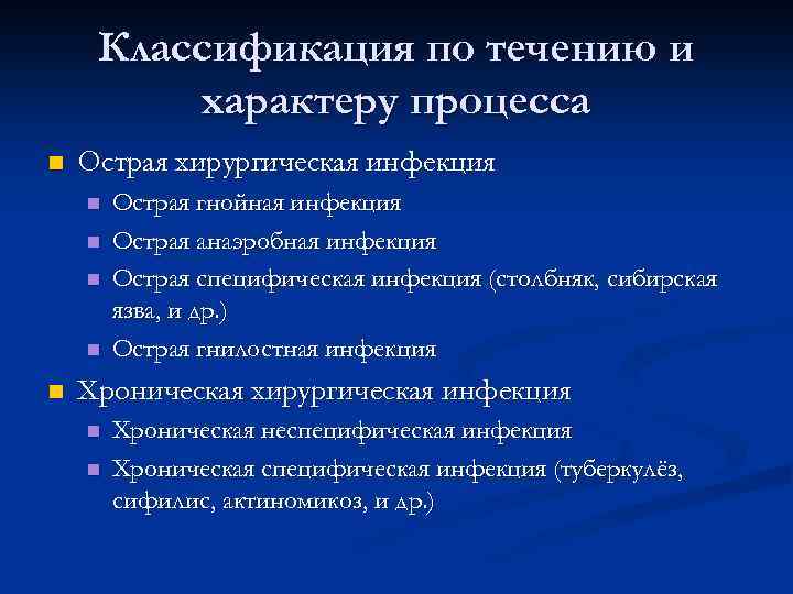 Классификация по течению и характеру процесса n Острая хирургическая инфекция n n n Острая