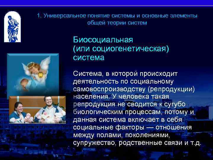 1. Универсальное понятие системы и основные элементы общей теории систем Биосоциальная (или социогенетическая) система