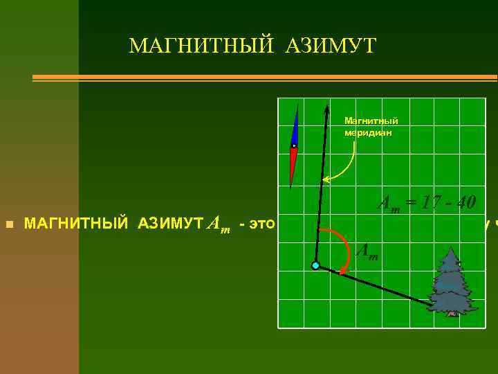 МAГНИТНЫЙ AЗИМУТ Магнитный меридиан Ат = 17 - 40 n МАГНИТНЫЙ АЗИМУТ Ат -