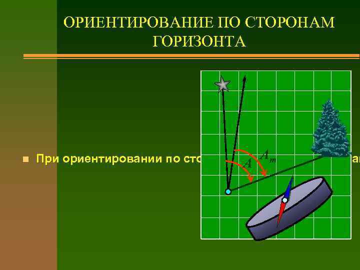 ОРИЕНТИРОВАНИЕ ПО СТОРОНАМ ГОРИЗОНТА n При ориентировании по сторонам А Ат горизонта за направ