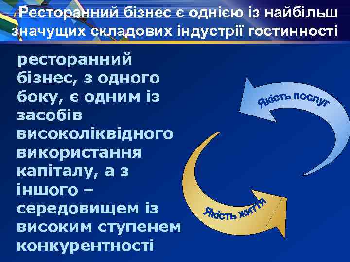 Ресторанний бізнес є однією із найбільш значущих складових індустрії гостинності ресторанний бізнес, з одного