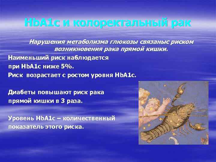 Hb. A 1 c и колоректальный рак Нарушения метаболизма глюкозы связаныс риском возникновения рака
