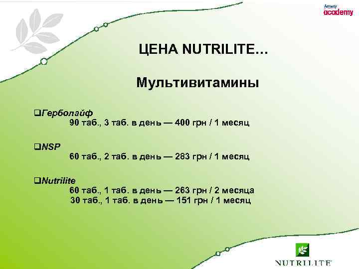 ЦЕНА NUTRILITE… Мультивитамины q. Герболайф 90 таб. , 3 таб. в день — 400