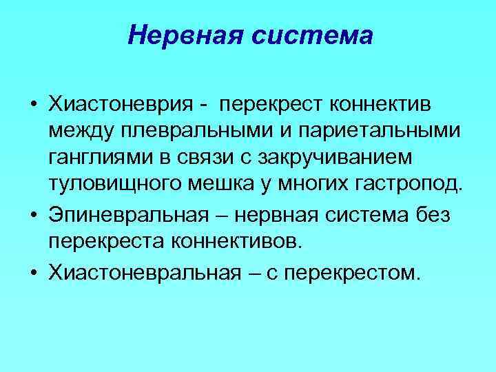 Нервная система • Хиастоневрия перекрест коннектив между плевральными и париетальными ганглиями в связи с