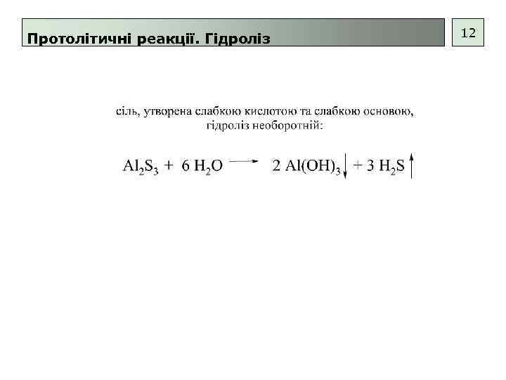 Протолітичні реакції. Гідроліз 12 