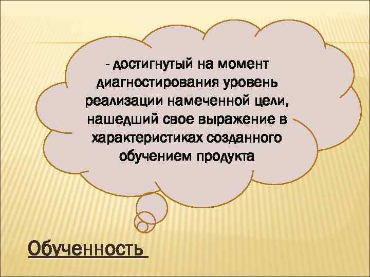 - достигнутый на момент диагностирования уровень реализации намеченной цели, нашедший свое выражение в характеристиках