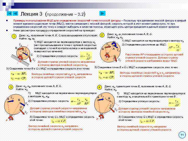 Лекция 3 (продолжение – 3. 2) Примеры использования МЦС для определения скоростей точек плоской