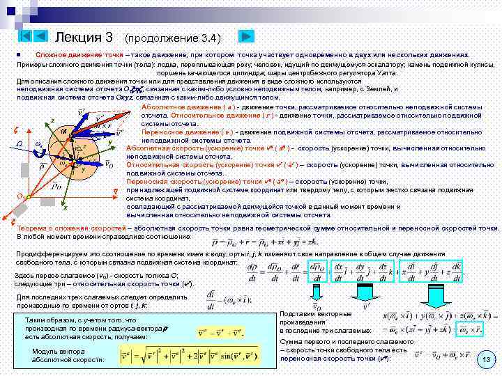 Лекция 3 (продолжение 3. 4) Сложное движение точки – такое движение, при котором точка