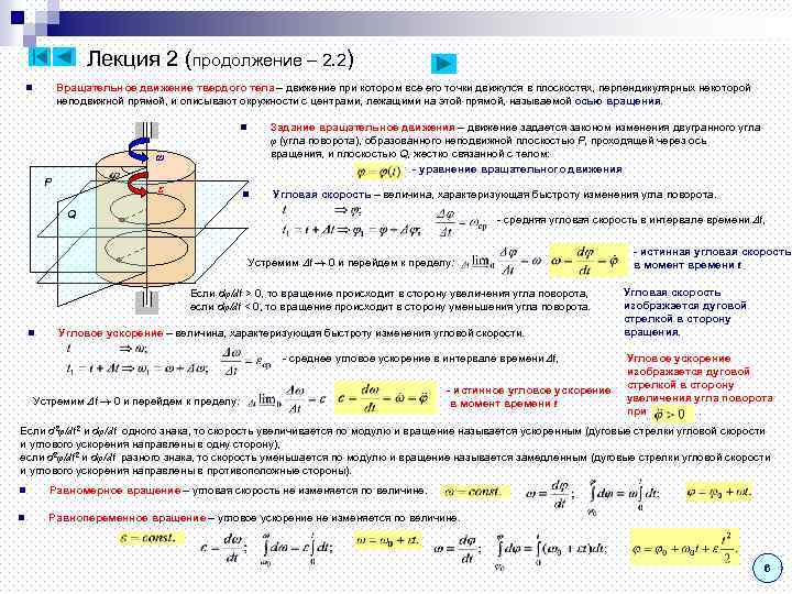 Лекция 2 (продолжение – 2. 2) Вращательное движение твердого тела – движение при котором