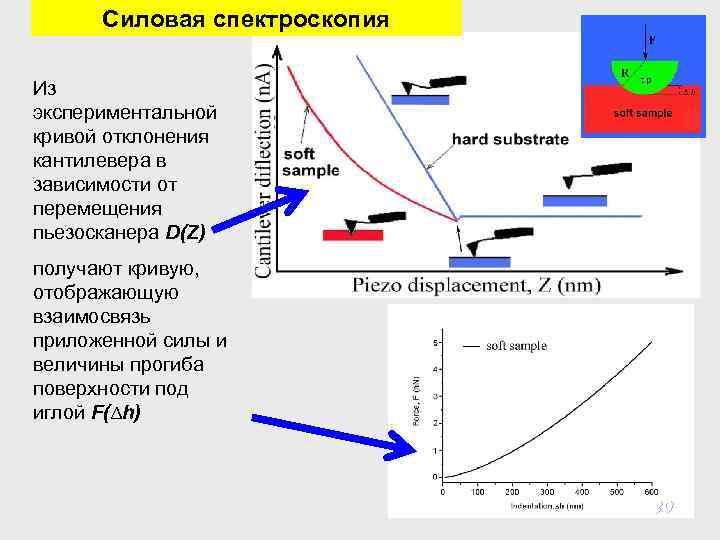 Силовая спектроскопия Из экспериментальной кривой отклонения кантилевера в зависимости от перемещения пьезосканера D(Z) получают