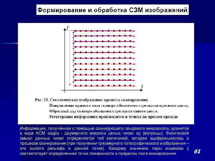 Информация, полученная с помощью сканирующего зондового микроскопа, хранится в виде АСМ кадра - двумерного