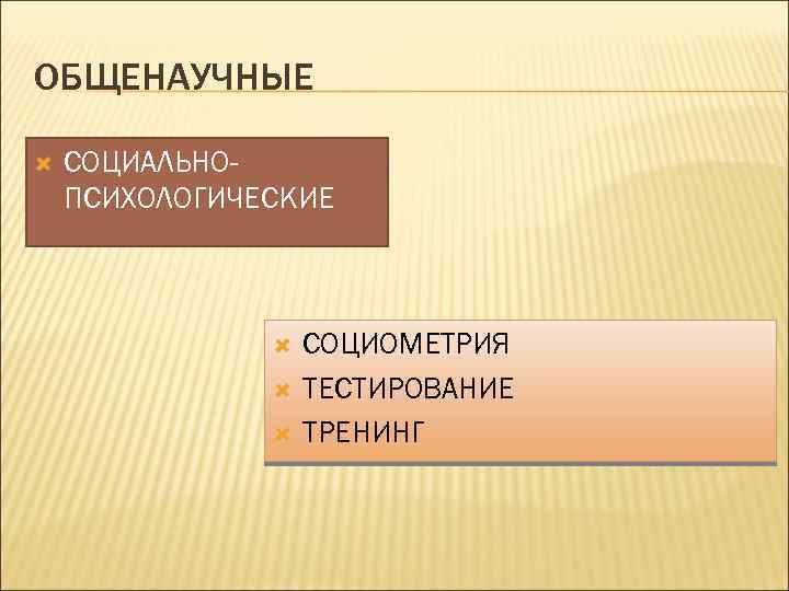 ОБЩЕНАУЧНЫЕ СОЦИАЛЬНОПСИХОЛОГИЧЕСКИЕ СОЦИОМЕТРИЯ ТЕСТИРОВАНИЕ ТРЕНИНГ 