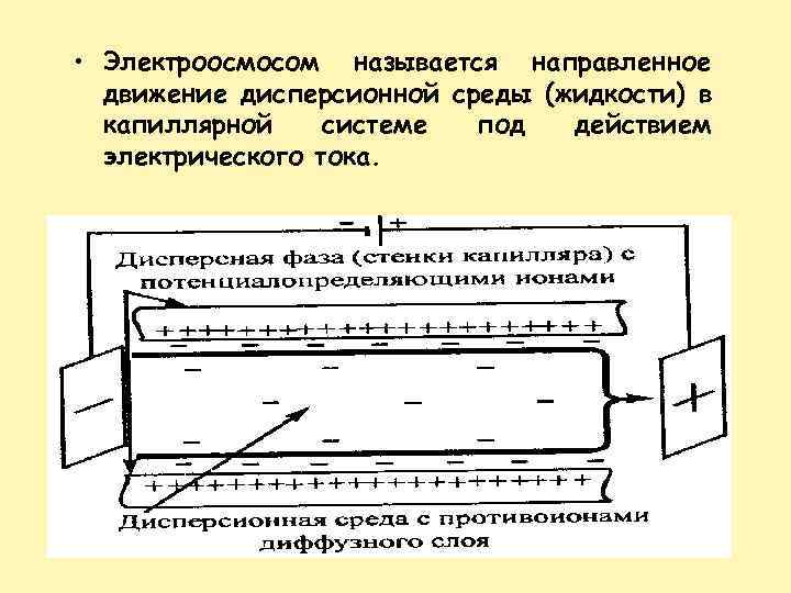  • Электроосмосом называется направленное движение дисперсионной среды (жидкости) в капиллярной системе под действием