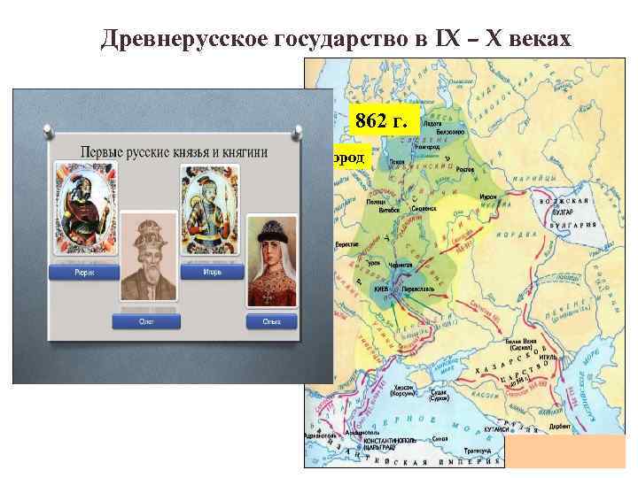 Древнерусское государство в IX – X веках 862 г. Новгород 882 г. Киев 