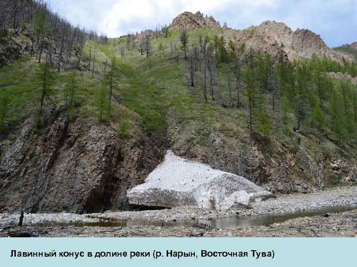 Лавинный конус в долине реки (р. Нарын, Восточная Тува) 