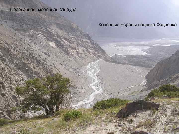 Прорванная моренная запруда Конечные морены ледника Федченко 