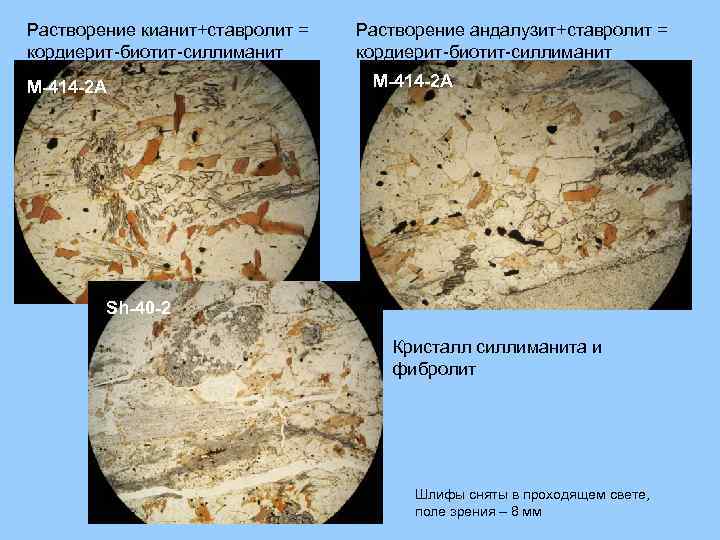 Растворение кианит+ставролит = кордиерит-биотит-силлиманит М-414 -2 А Растворение андалузит+ставролит = кордиерит-биотит-силлиманит М-414 -2 А