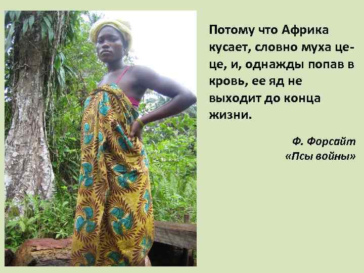 Потому что Африка кусает, словно муха цеце, и, однажды попав в кровь, ее яд