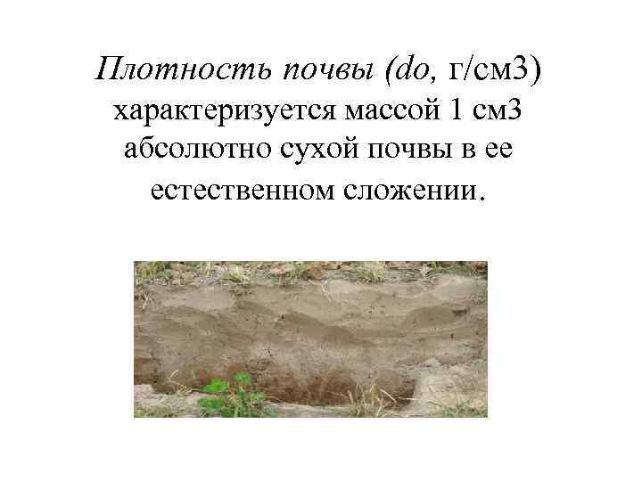 Плотность почвы (do, г/см 3) характеризуется массой 1 см 3 абсолютно сухой почвы в