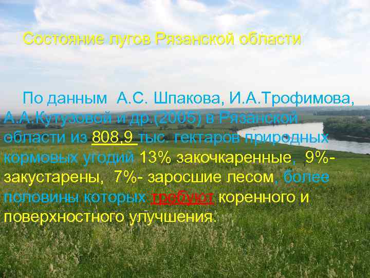 Состояние лугов Рязанской области По данным А. С. Шпакова, И. А. Трофимова, А. А.