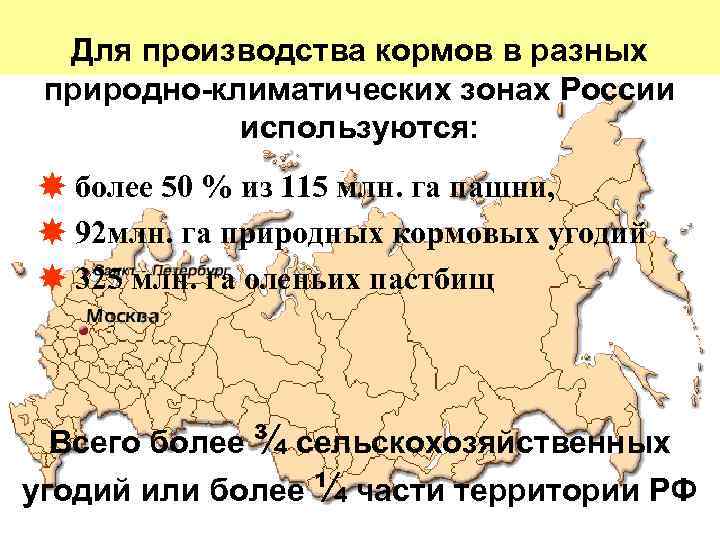 Для производства кормов в разных природно-климатических зонах России используются: более 50 % из 115