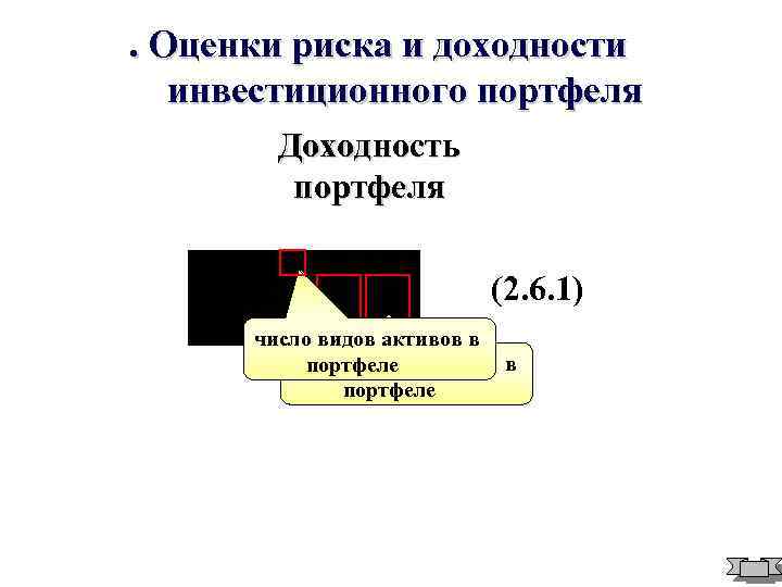 . Оценки риска и доходности инвестиционного портфеля Доходность портфеля (2. 6. 1) число видов