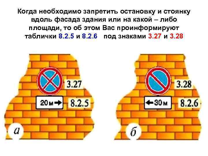 Когда необходимо запретить остановку и стоянку вдоль фасада здания или на какой – либо