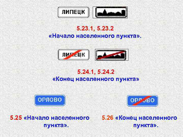 5. 23. 1, 5. 23. 2 «Начало населенного пункта» . 5. 24. 1, 5.
