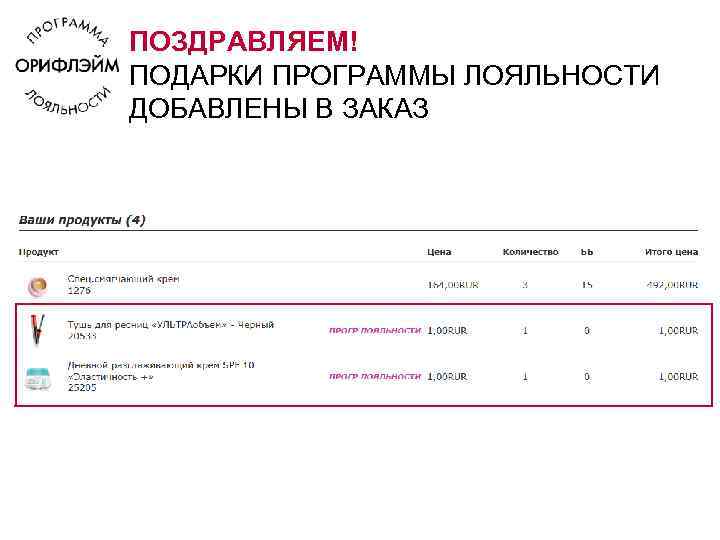 ПОЗДРАВЛЯЕМ! ПОДАРКИ ПРОГРАММЫ ЛОЯЛЬНОСТИ ДОБАВЛЕНЫ В ЗАКАЗ 
