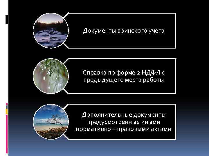 Документы воинского учета Справка по форме 2 НДФЛ с предыдущего места работы Дополнительные документы