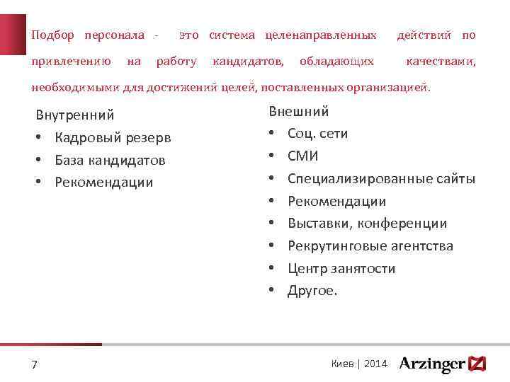 Подбор персонала привлечению на это система целенаправленных работу кандидатов, обладающих действий по качествами, необходимыми