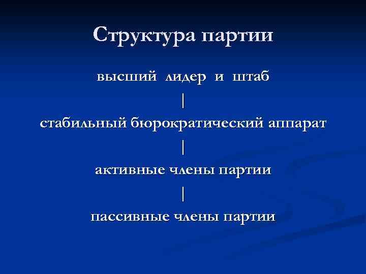 Структура партии высший лидер и штаб | стабильный бюрократический аппарат | активные члены партии