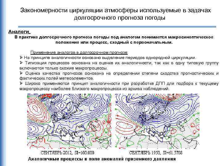 Закономерности циркуляции атмосферы используемые в задачах долгосрочного прогноза погоды Аналоги В практике долгосрочного прогноза