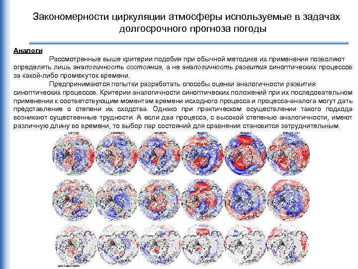 Закономерности циркуляции атмосферы используемые в задачах долгосрочного прогноза погоды Аналоги Рассмотренные выше критерии подобия
