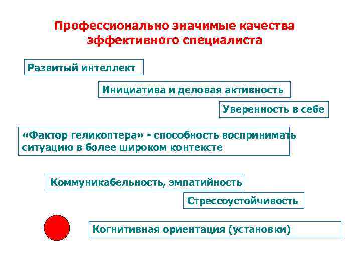 Профессионально значимые качества эффективного специалиста Развитый интеллект Инициатива и деловая активность Уверенность в себе