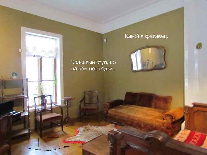 Какой я красавец. Красивый стул, но на нём нет водки. 