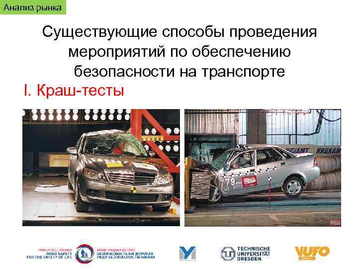 Анализ рынка Существующие способы проведения мероприятий по обеспечению безопасности на транспорте I. Краш-тесты 