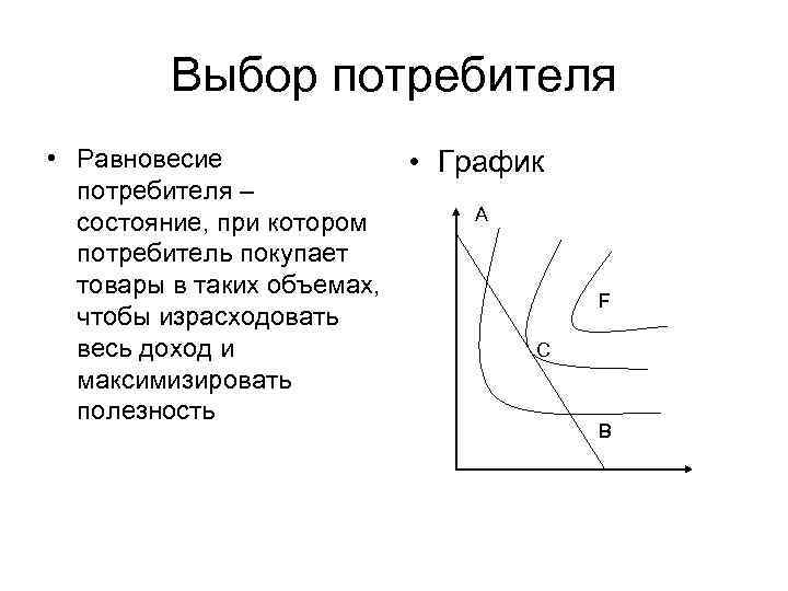 Выбор потребителя • Равновесие потребителя – состояние, при котором потребитель покупает товары в таких