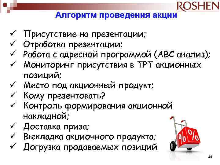 Алгоритм проведения акции ü ü ü ü ü Присутствие на презентации; Отработка презентации; Работа