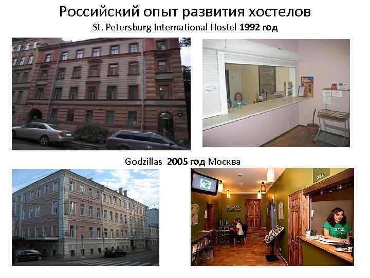 Российский опыт развития хостелов St. Petersburg International Hostel 1992 год Godzillas 2005 год Москва