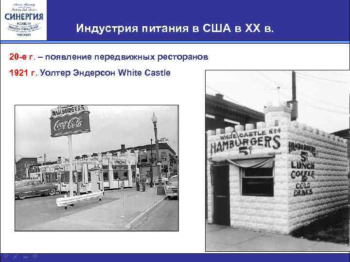 Индустрия питания в США в ХХ в. 20 -е г. – появление передвижных ресторанов