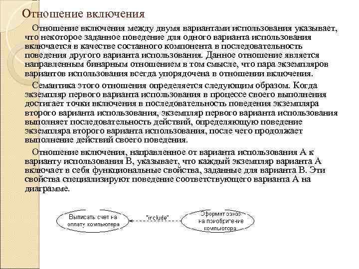 Отношение включения между двумя вариантами использования указывает, что некоторое заданное поведение для одного варианта