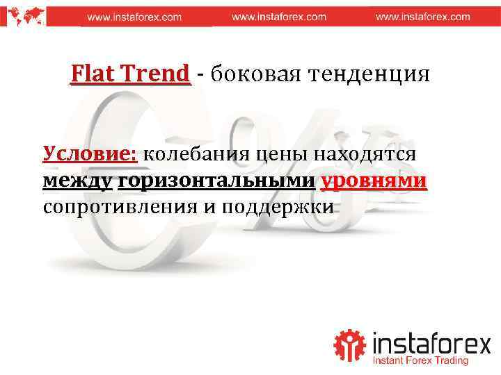Flat Trend - боковая тенденция Условие: колебания цены находятся между горизонтальными уровнями сопротивления и