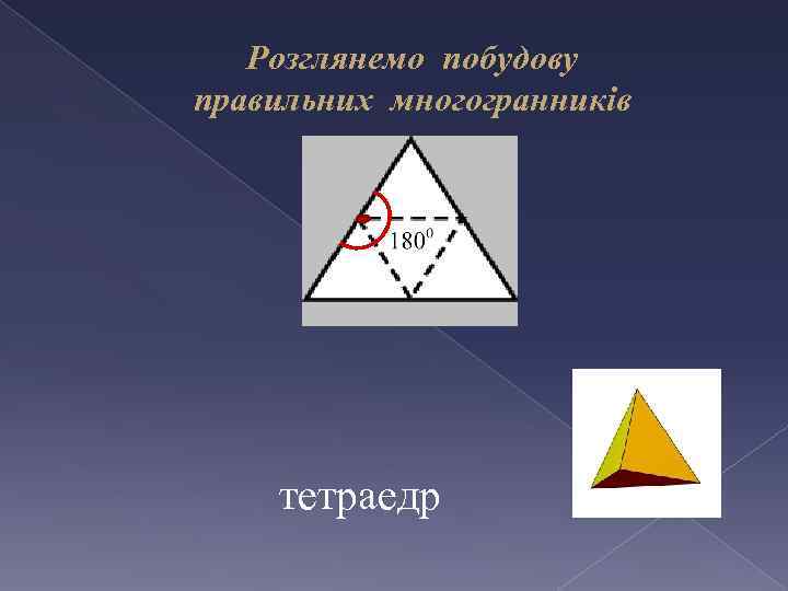 Розглянемо побудову правильних многогранників тетраедр 