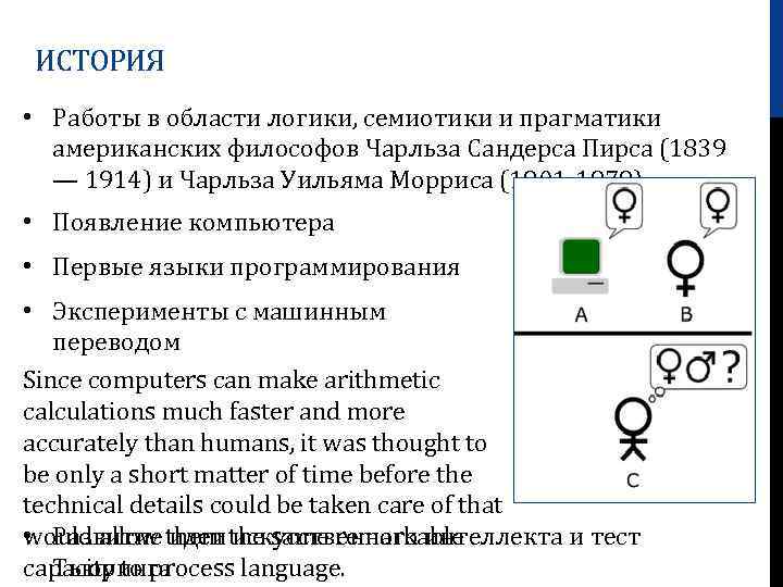 ИСТОРИЯ • Работы в области логики, семиотики и прагматики американских философов Чарльза Сандерса Пирса